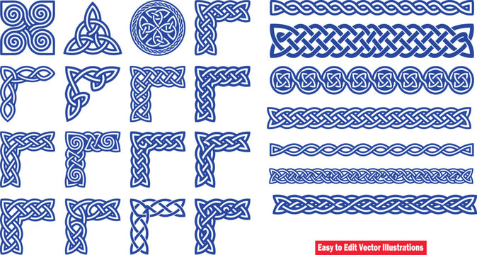 Set of celtic knotwork corners and borders