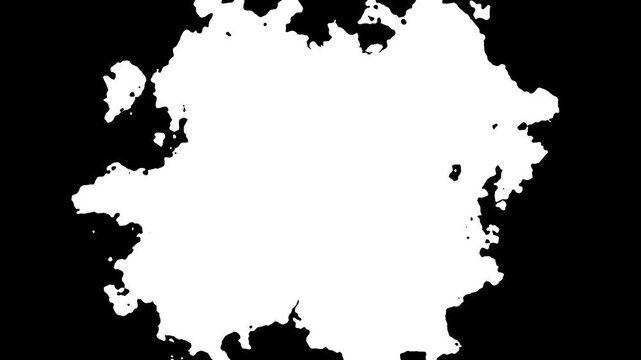 White watercolor ink drops transition on black background, white luma effect ink drops stream splatter stain leak spread flow scatter over screen ink transition, organic watercolor ink drop.4k video