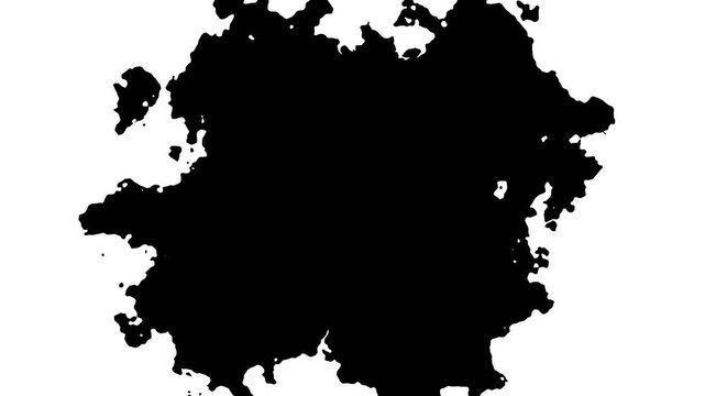 Black watercolor ink drops transition on white background, black luma effect ink drops stream splatter stain leak spread flow scatter over screen ink transition, organic watercolor ink drop.4k video
