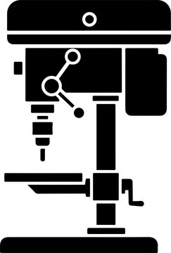Drill Press Vector Icon Silhouette - Pillar Drilling Machine, Workshop Heavy Equipment Industrial Tool