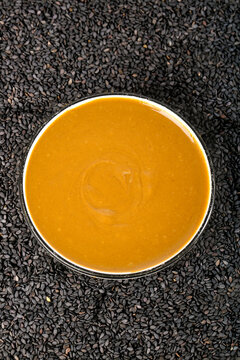 Chinese Sesame Dipping Sauce Bowl with Black Sesame Seeds - Traditional Beijing Hot Pot Condiment