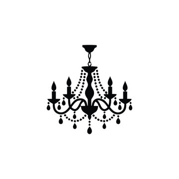 Decorative chandelier silhouette, isolated on white background