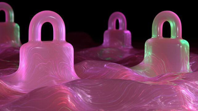 Secure data lock abstract pink wave cyber protection