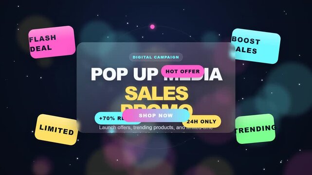 Digital campaign pop up media sales promo with flash deal, boost sales, limited and trending tags