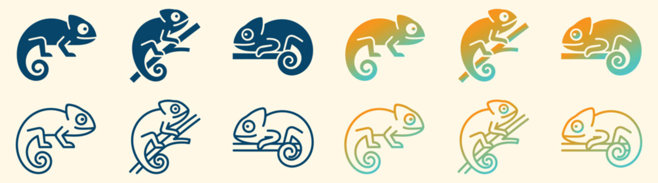 chameleon icons in monochrome and gradient vector designs featuring icon, design, illustration