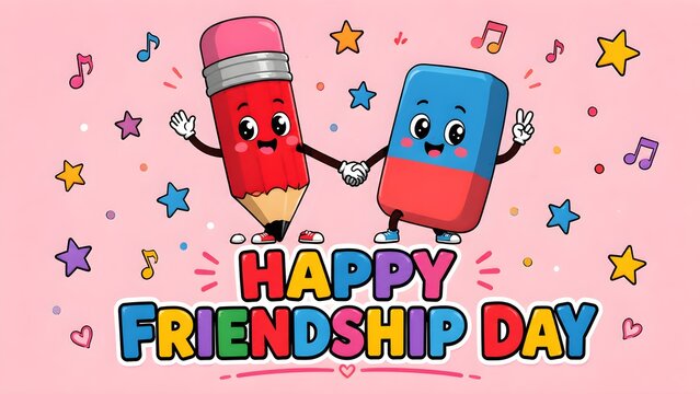 Happy friendship day cute pencil eraser best friends forever illustration