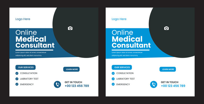 Medical and Health care social media post and story design template. Editable banner with place for the photo. Healthcare social media post templete design