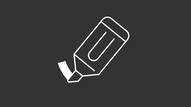 Animated simple highlighter white line icon. Tip marker pen animation. Rotating writing instrument. Isolated element on dark background. Alpha transparent video