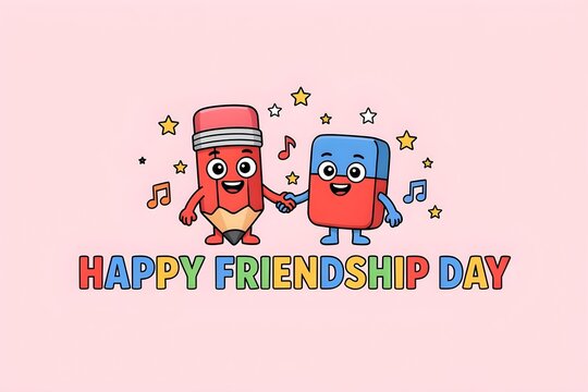 Happy friendship day cute pencil eraser best friends forever illustration