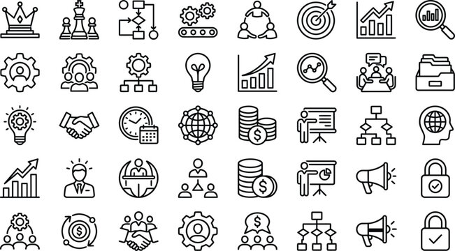 Business and management line icon set with business, strategy