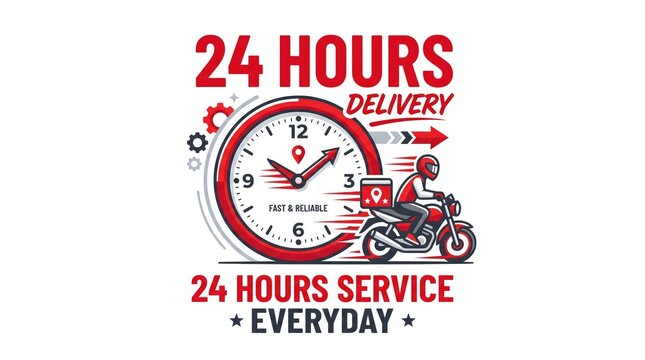 Delivery Service Logo with Clock and Scooter. Fast, Reliable Courier for 24/7 Logistics Operations