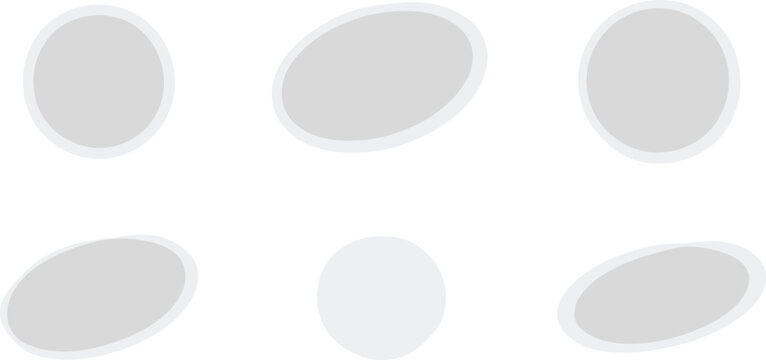 Set of simple gray circular and elliptical shapes with soft shadows on a white background, for abstract or