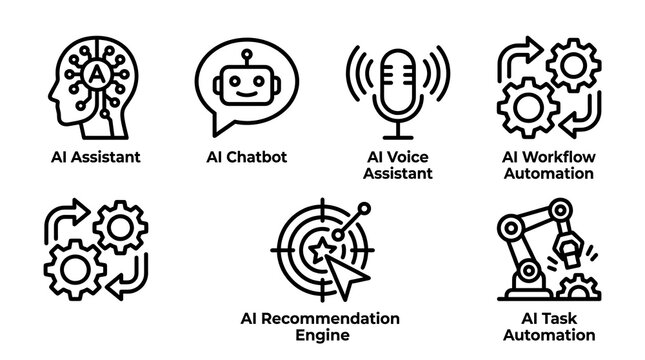 Artificial Intelligence and Automation Line Icon Set