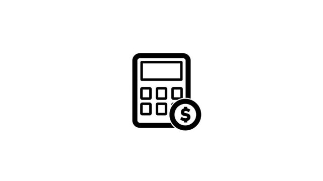 Animated Financial Calculator Dollar Line Icon. Black line art calculator with dollar coin animated icon for budget planning accounting and financial calculation icon.