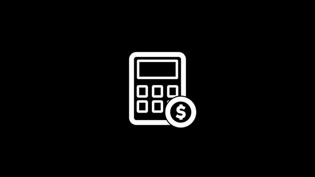 Animated Financial Calculator Dollar Line Icon. Black line art calculator with dollar coin animated icon for budget planning accounting and financial calculation icon.