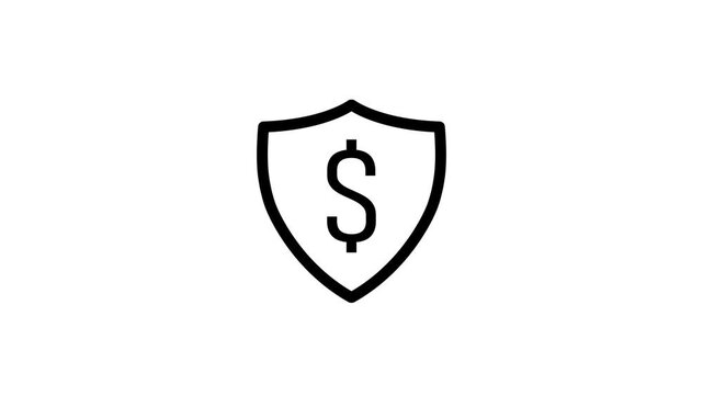 Animation of Financial Security Shield Line Icon. Minimalist line art shield icon with dollar sign for financial protection secure payment and money insurance icon animation.