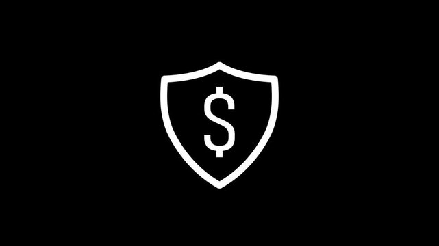 Animation of Financial Security Shield Line Icon. Minimalist line art shield icon with dollar sign for financial protection secure payment and money insurance icon animation.