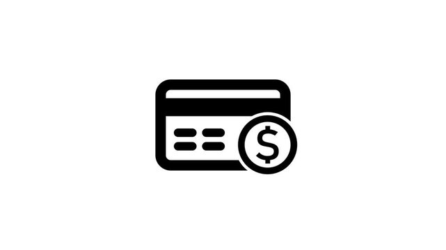 Credit Card Payment Line Icon. Animated line art credit card with dollar coin icon representing online payment cashless transaction and banking card icon animation.