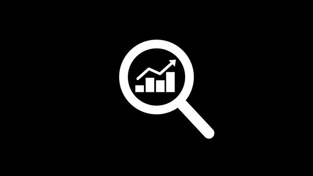 Search Magnifying Glass on growing graph Line Icon. Black line art magnifying glass success concept animated icon for search analysis inspection.
