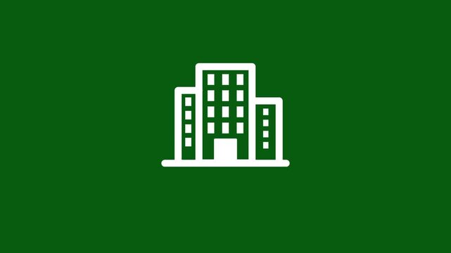Black line art corporate office building animated icon isolated on white background. Building icon animation.