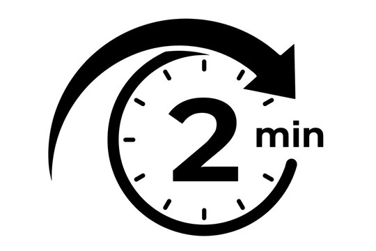 Clock icon representing two minute time duration with duration countdown interval business deadline isolated