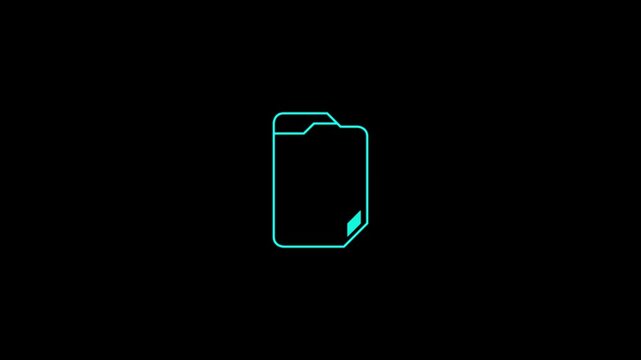 Cyan futuristic folder icon sci-fi data storage ui element on dark background 4k with 25fps