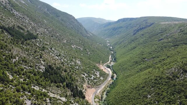 Canyon of the Bregava river in Bosnia and Herzegovina., aerial drone view. 