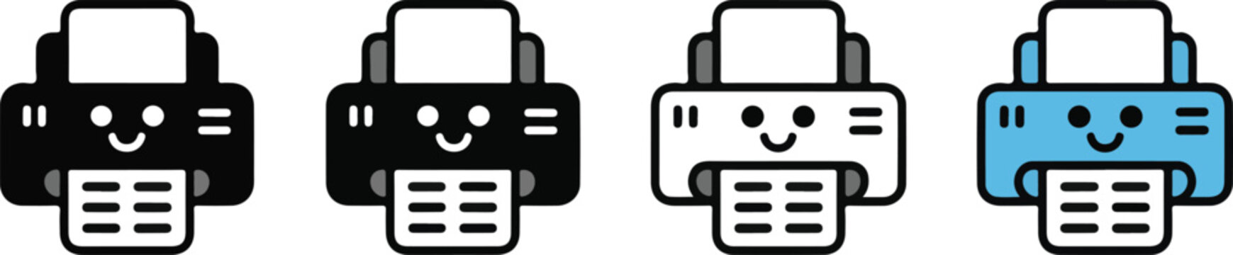 Printer Icons, Cute Cartoon Office Printer and Document Printing Vector