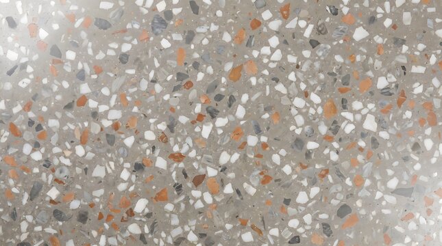 Colorful terrazzo floor texture with varied chips of stone and marble, eclectic mosaic background for modern design.