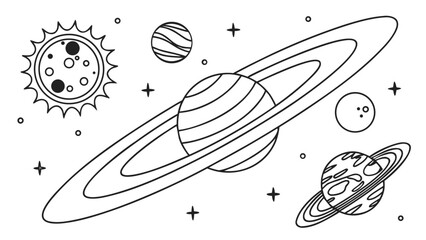 Solar system planets and sun in celestial line art style with astronomy © khadija