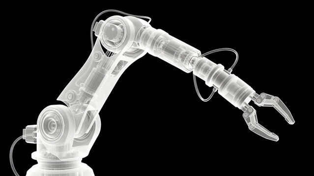 Futuristic Industrial Robotic Arm Mechanical Manipulator for Automated Manufacturing Systems and Advanced Smart Factory Technology Concept