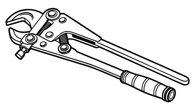 Adjustable metal pipe wrench hand tool illustration with plumbing, mechanical