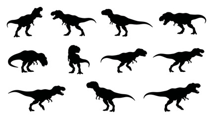 Obraz premium Tyrannosaurus Rex Dinosaur Silhouettes In Various Poses Silhouette