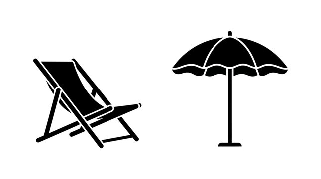 Beach Chair And Parasol Silhouette On White Background