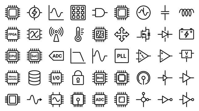 Hand drawn electronic components icons set sketch doodle vector illustration. EPS Editable