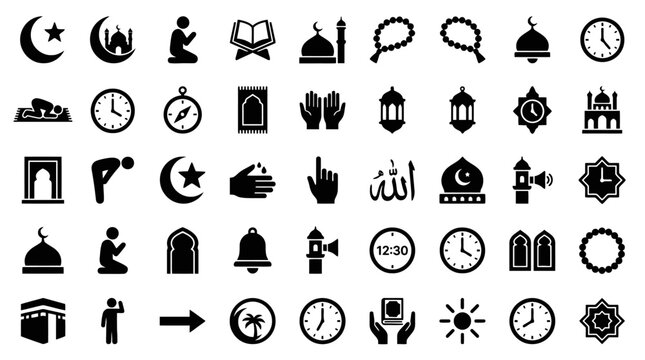 Islamic icons vector set with religious symbols and elements. EPS Editable