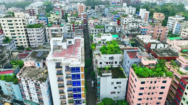 Bangladesh Capital City Aerial View of Urban Traffic Residential Buildings