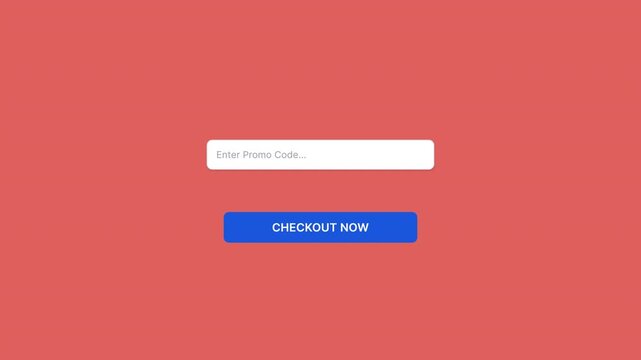 Entering a promo code at checkout on red background, discount and coupon validation animation