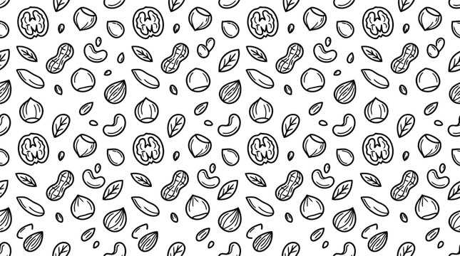 Seamless pattern with hand drawn various nuts and seeds in sketch style for food design Vector