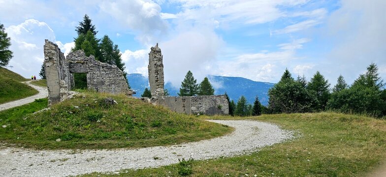 Ruined stone walls of Forte Dosso delle Somme in Trentino