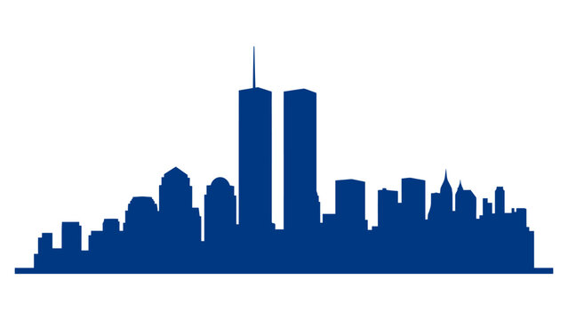 Blue silhouette of the new york city skyline with the twin towers of the world trade center Vector