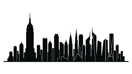 Obraz premium Black silhouette of a modern city skyline with tall skyscrapers and large urban buildings Vector