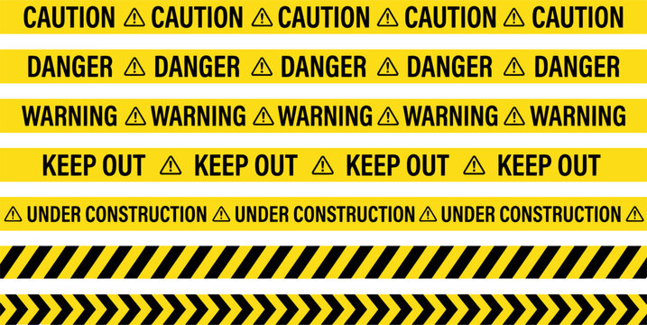 Yellow caution danger warning keep out and under construction tape stripes for site safety Vector