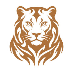 Stylized tiger head illustration with tribal flame patterns in brown and gold colors Vector © azad