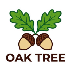 Two brown acorns with green oak leaves icon illustration Vector © azad