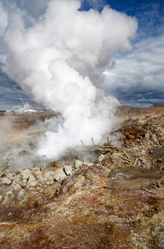 Powerful Geothermal Steam Vent Erupting in Gunnuhver Iceland