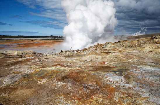 Powerful Geothermal Steam Vent in Gunnuhver, Iceland