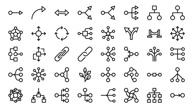 Set of various business flow chart and network connection icons. EPS Editable