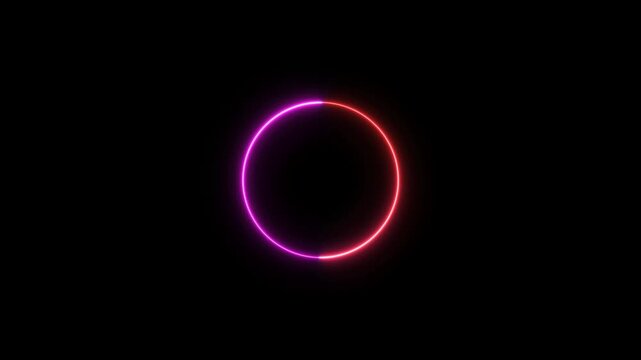 Round circle picture frame with two tone neon color shade motion graphic on isolated black background. Blue and pink light moving for overlay element.