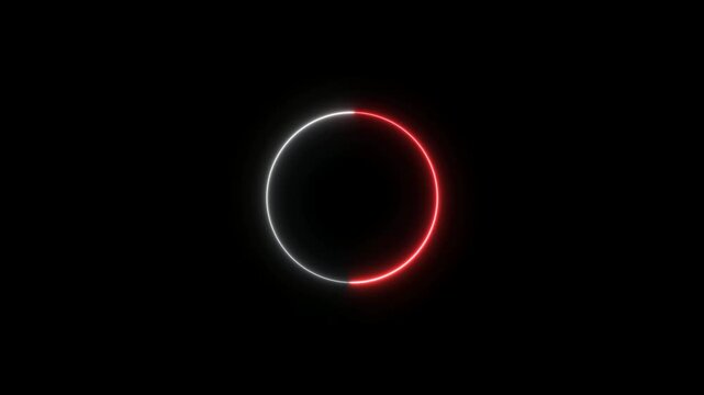 Round circle picture frame with two tone neon color shade motion graphic on isolated black background. Blue and pink light moving for overlay element.